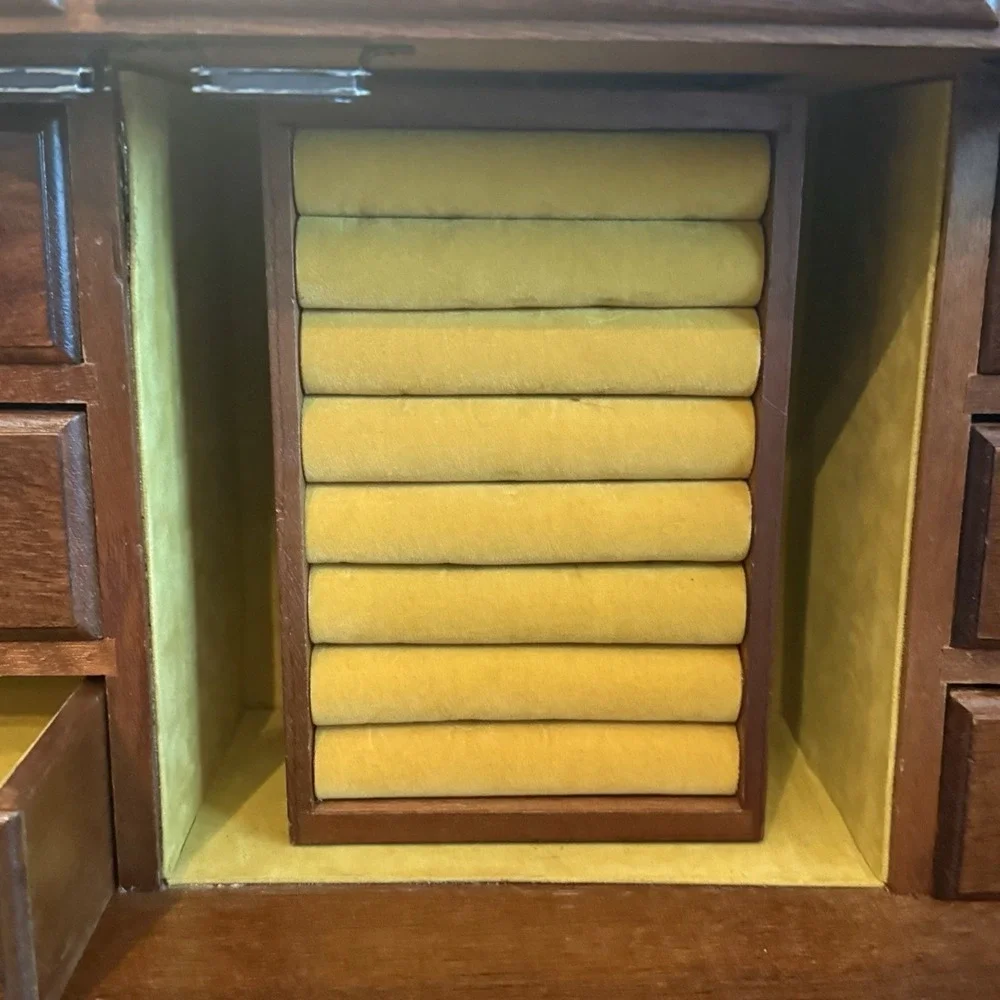 Large Vintage Wooden Jewelry Box Armoire Chest Mirror 6 Drawers 18